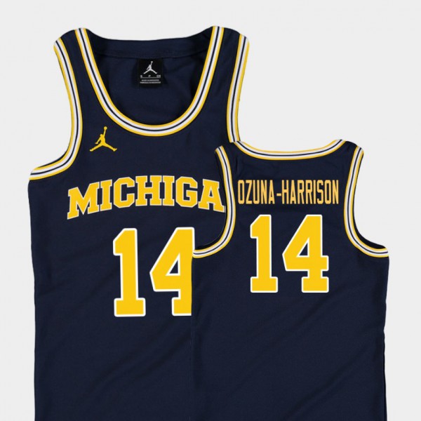 University of Michigan #14 Youth Rico Ozuna-Harrison Jersey Navy College Replica College Basketball Jordan